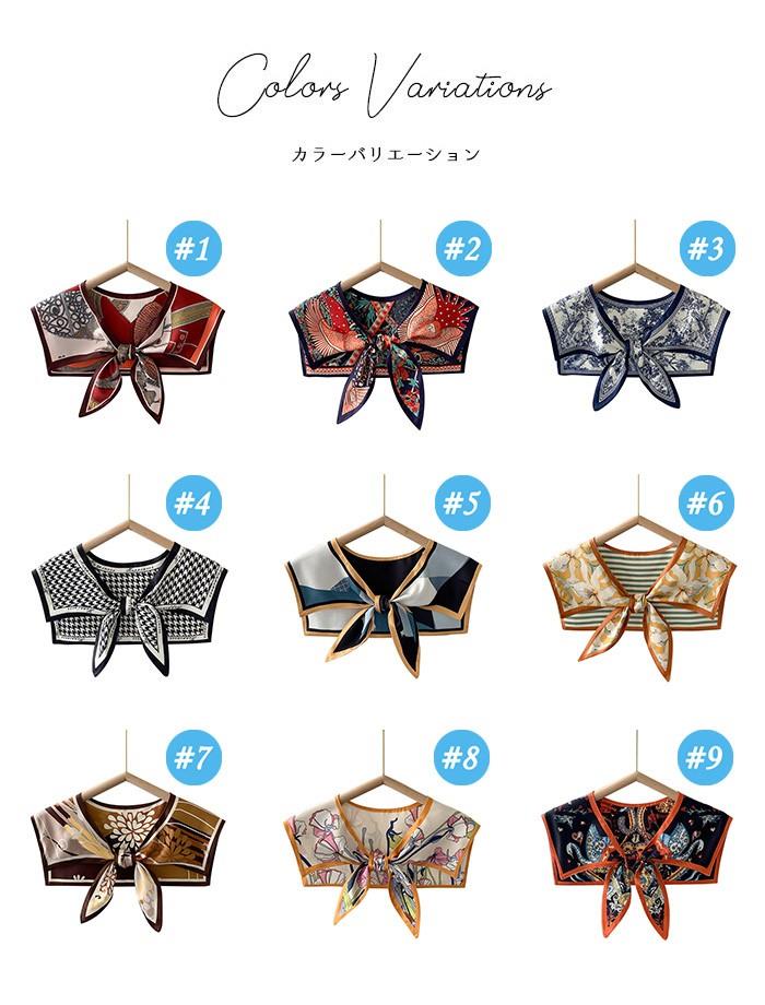 スカーフカラー フェイク襟 レディース 付け襟 セーラー風 スカーフ付き ブラウス風 取り外し可能 上品 花柄 幾何柄 通勤 オフィス カジュアル きれいめ 大人 エレガント ファッション アクセサリー 春 夏 秋 冬 コーデ おしゃれ プレゼント ネイビー ブラウン ベージュ 2