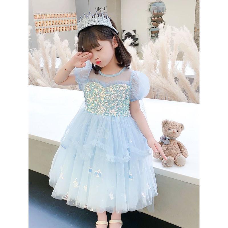 子供ドレス 発表会ドレス 水色 ブルー ロング刺繍ジュニア 女の子 コンクール ドレス 結婚式 キッズ 150 140 こども