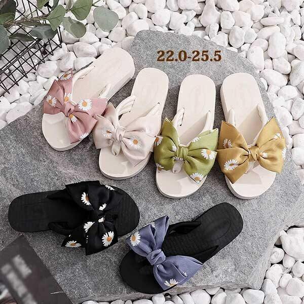 Rakuten - ビーチサンダル 厚底 6colors リボン付き シューズ サマー 夏 普段履き カジュアル かわいい イー ブルー ピンク ベージュ グリーン ブラック 22.0/22.5/23.0/23.5/24.0/24.5/25.0/25.5