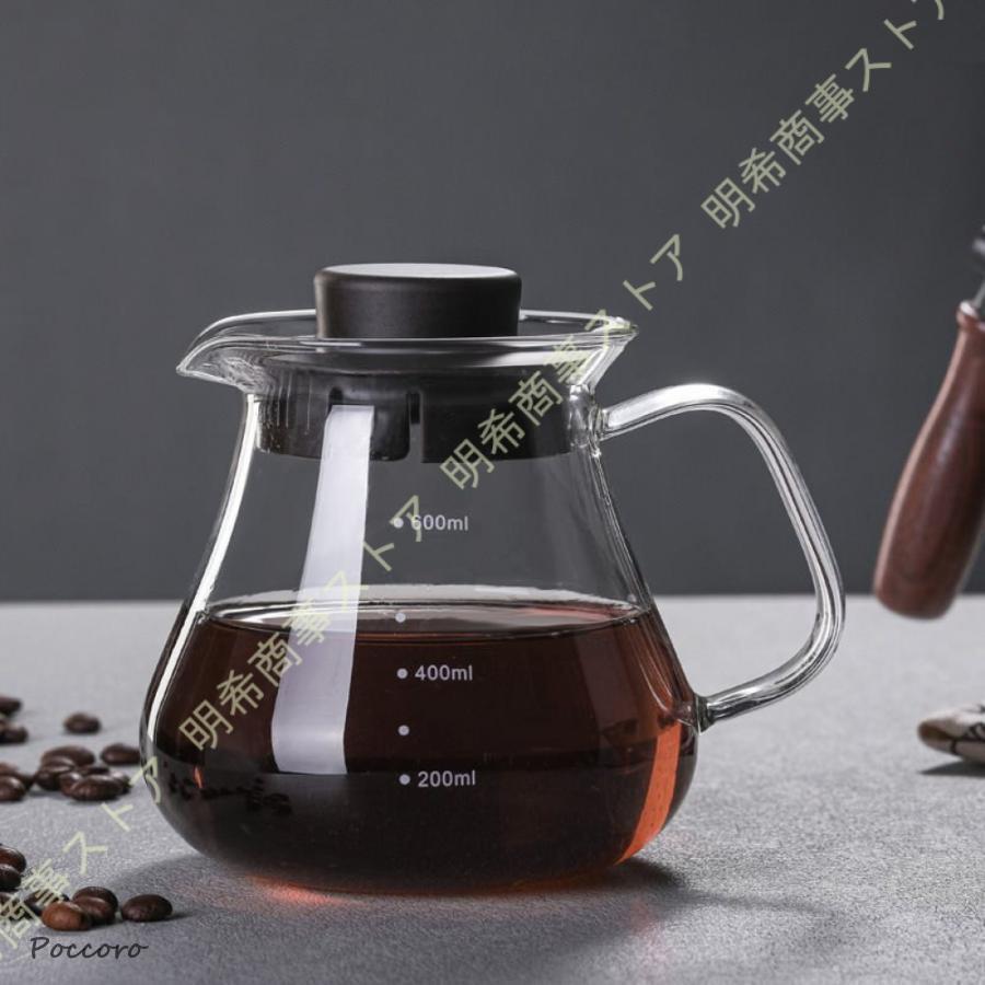 Pitchers - コーヒーサーバー ドリップコーヒーサーバー 電子レンジ対応 目盛付き ガラス製 木のハンドル 持ち手 ステンレスフィルター コーヒー 珈琲 ハンドドリップ