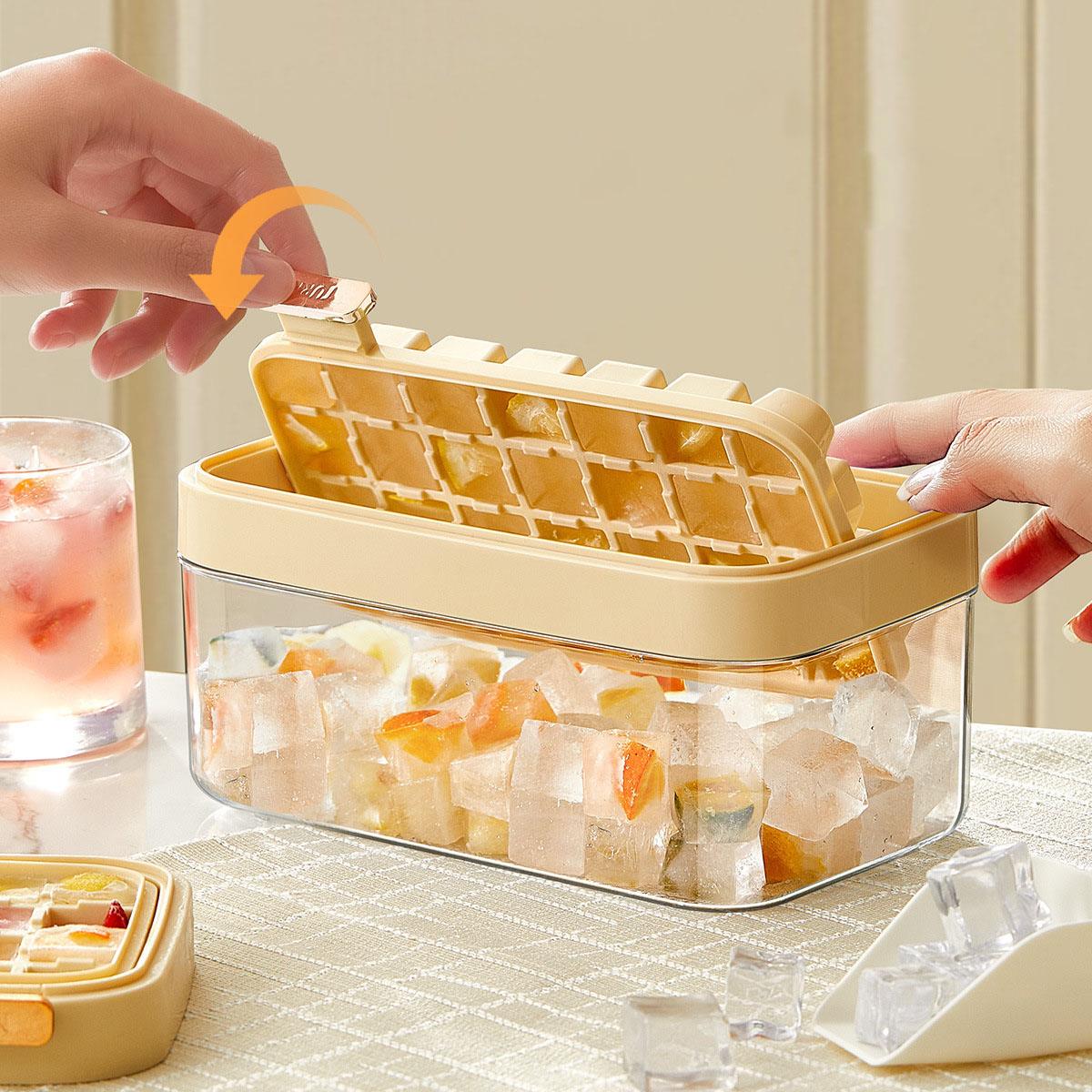Ice-Makers - 製氷皿 製氷機 蓋付き シリコン 氷作る容器 ワンタッチ脱氷は型抜きしやすい氷格子 押え金型冷蔵庫四角氷格貯氷箱 キッチンツール 製氷箱 氷塊金型diy氷格蓋付き氷箱 食品グレードのシリコーン