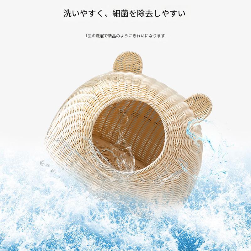 zeroandoneの手編み 猫ハウス 猫ベッド 猫ちぐら ペットハウス キャットハウス オールシーズン 夏用ベッド ドームベッド 多頭飼い 丸洗 簡単掃除 猫 ドーム型 ベッド 犬 ベッド ペットベッド 通年使用｜アングル3