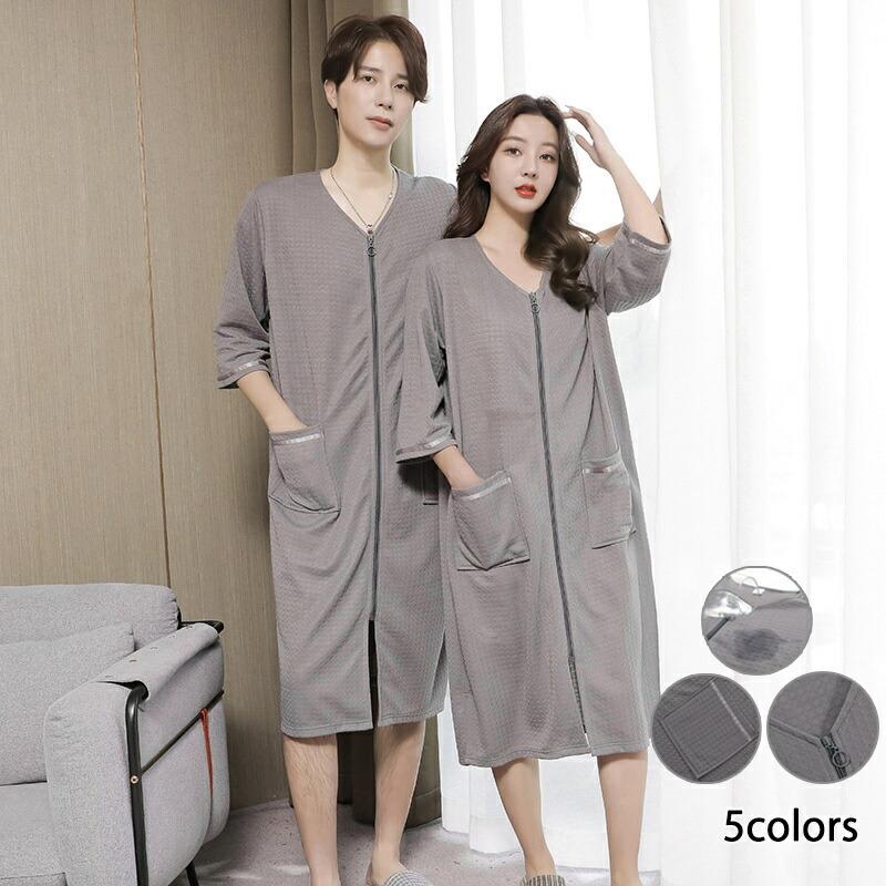 Bathrobes - バスローブ 男女兼用 レディース メンズ 夏春秋 薄手 コットン ワッフル生地 速乾 綿 ガウン 薄手 夏用 軽量 吸水 お風呂上り タオル地 ワッフル生地 ママ 部屋着 ルームウェア ロング ギフト プレゼント 温泉 ホテル バス用品 膝丈 ワッフル生地 軽量 柔軟 通気