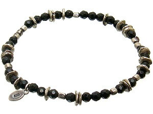 amp japan（アンプジャパン)11AHK-650 ブレスレットOnyx Beads Bracelet【ブラスビーズ/カットオニキス】アンティーク/ペアー/天然石メンズ/レディース/シルバー【パワーストーン】【ギフト包装-対応】 1