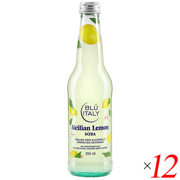Rakuten - 【5/31(日)限定！ポイント2倍！】ブルーイタリー BLU ITALY シチリアンレモンソーダ 355ml 12本セット（1ケース） ガルヴァニーナ湧水 イタリア最古の湧泉 1847年創業 瓶 プレミアムソーダ