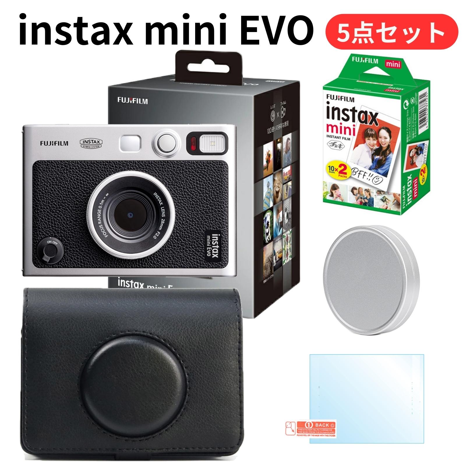 ［ギフトBOX仕様5点セット］ instax mini Evo チェキカメラ (チェキフィルム カメラケース 液晶保護フィルム レンズキャップ EVOカメラ本体) ブラック