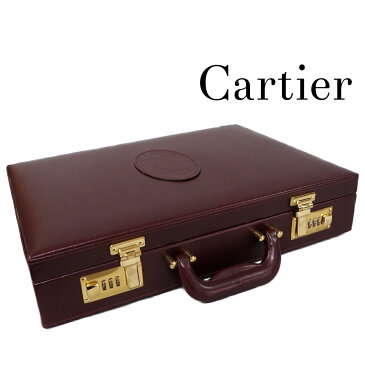 【中古】【非常に良い】 カルティエ cartier マストライン アタッシュケース トランクケース ビジネスバッグ 書類鞄 メンズ 紳士用 1980年代 80's ヴィンテージ ダイヤルロック シンプル ゴールド金具 レザー ボルドー