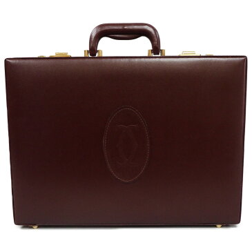 【中古】【非常に良い】 カルティエ cartier マストライン アタッシュケース トランクケース ビジネスバッグ 書類鞄 メンズ 紳士用 1980年代 80's ヴィンテージ ダイヤルロック シンプル ゴールド金具 レザー ボルドー