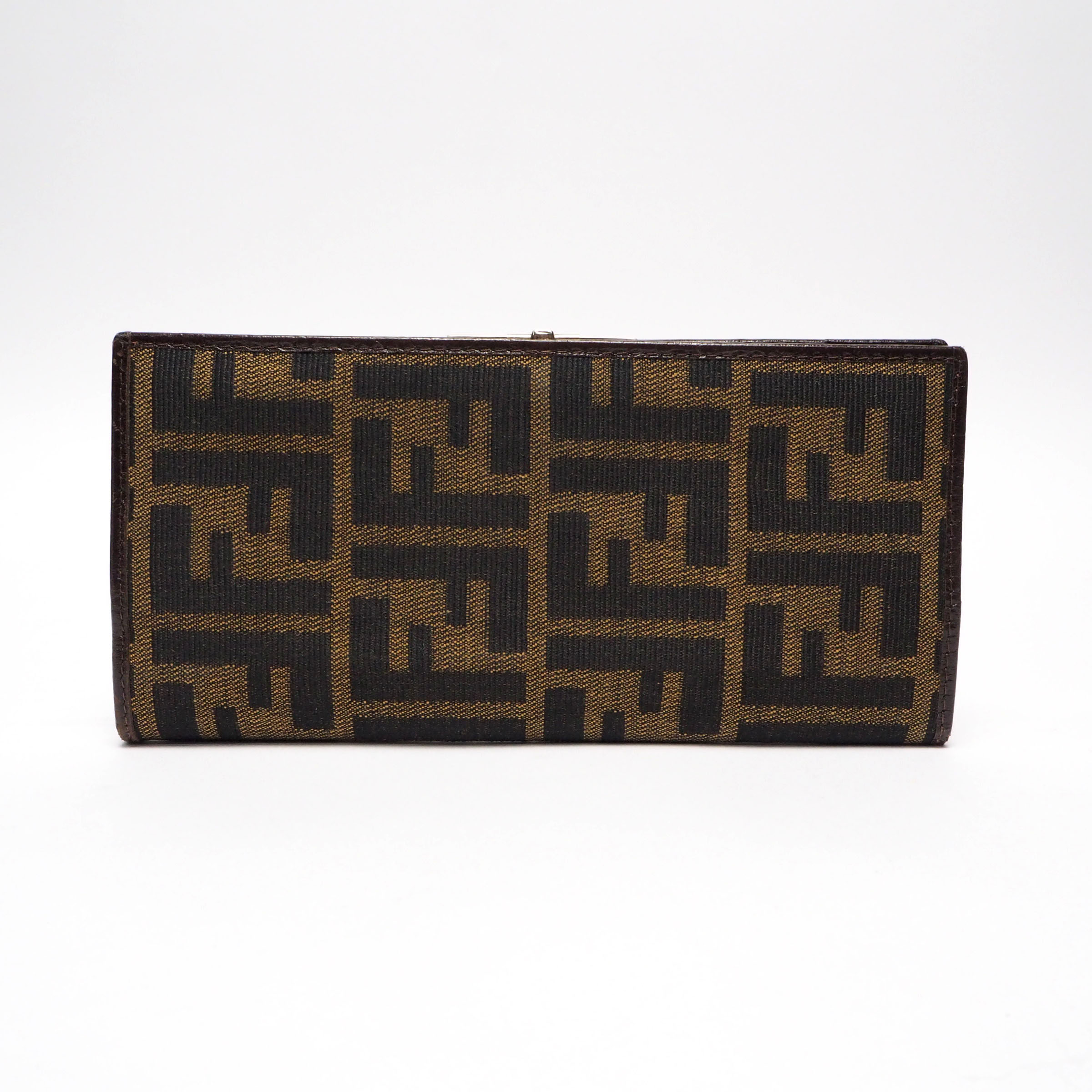 【中古】【良い】 OLDFENDI オールドフェンディ ヴィンテージフェンディ 財布 長財布 二つ折り財布 ユニセックス 1990年代90’s ズッカ柄 FFロゴ 小銭入れあり キャンバス/レザー シルバー金具 カーキ/ブラック