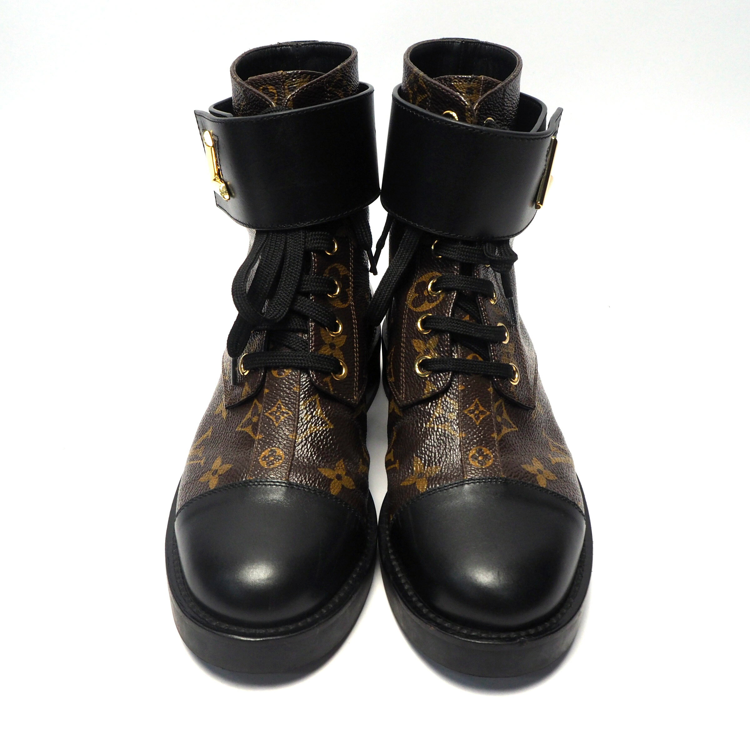 【中古】【非常に良い】 LOUIS VUITTON ルイヴィトン モノグラム ワンダーランドライン アンクルブーツ レースアップブーツ 靴 ショートブーツ レディース 婦人用 ブラウン/ベージュ 22.5cm EUR35 1A2Q30