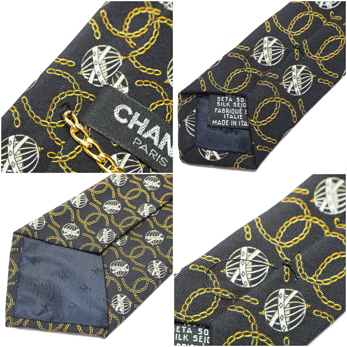非常に良い Chanel シャネル ココマーク ネクタイ シルクネクタイ メンズ 紳士用 チェーン付き 総柄 派手目 個性的 スーツ フォーマル シルク 黒色 金色 Zerosix 非常に良い Chanel シャネル ココマーク ネクタイ シルクネクタイ メンズ 紳士用 チェーン付き 総柄 派手目 個性的 スーツ フォーマル シルク 黒色 金色 Zerosix