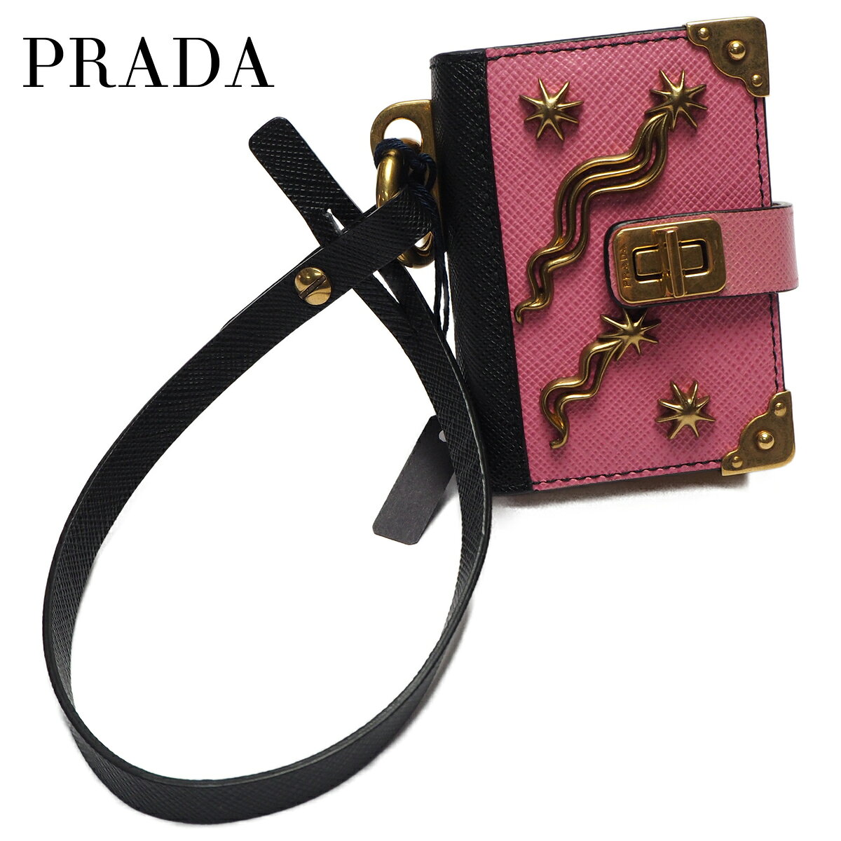 店長大暴走 クリアランスsale 良い Prada プラダ トリックノート型バッグチャーム メモ帳 レディース ブック型 星 ターンロック サフィアーノレザー ピンク ブラック メール便全国送料無料 Robisz To