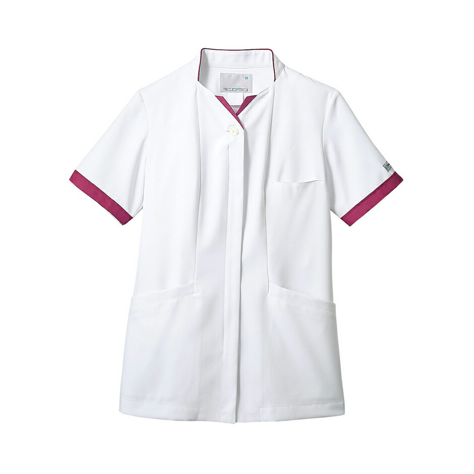 住商 モンブラン ナースジャケット半袖白／バーガンディ PP302-18 SS S M L LL 3L 4L 5L 6L 7L 8L 9L 春夏対応 montblanc 吸汗速乾 防汚 チームウェア ナース ドクター 医療 クリニック 介護 白衣 制服 機能性