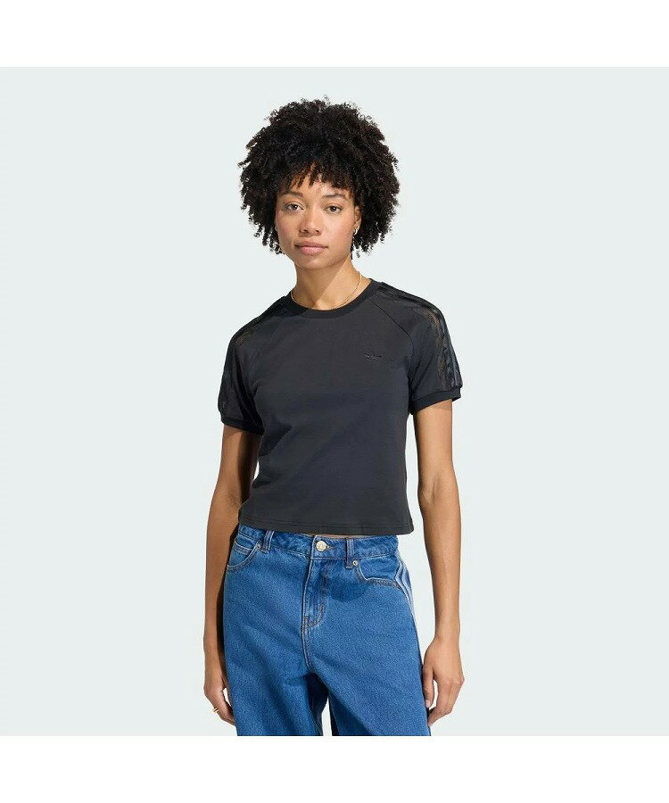 (アディダスオリジナルス) adidas Originals レース カリ 半袖Tシャツ ショート クロップド丈 レディース XR921 KC8150 WOMEN'S LACE CALI SHORT‐SLEEVED T－SHIRT BLACK