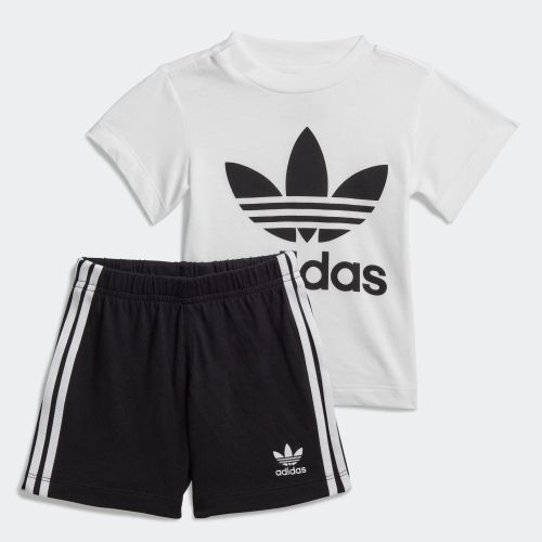 アディダスオリジナルス adidas Originals キッズ 子供用トレフォイル ショーツ Tシャツ セット FI8318 KIDS TREFOIL SHORTS TEE SET WHITE × BLACK