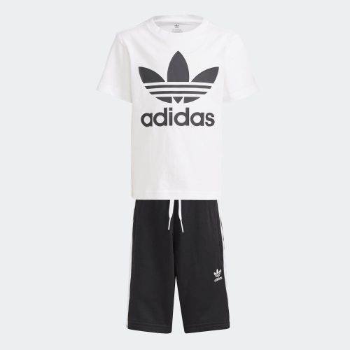 アディダスオリジナルス adidas Originals 子供用 キッズ アディカラー ショーツ＆Tシャツ セット GP0194 KIDS ADICOLOR SHORTS T-SHIRT SET WHITE × BLACK