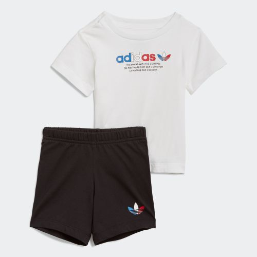 アディダスオリジナルス adidas Originals ボーイズ ガールズ 子供用 アディカラー ショーツ＆Tシャツ セット GN7413 KIDS ADICOLOR SHORTS & T-SHIRT SET WHITE × BLACK