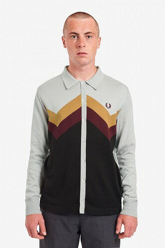 フレッドペリー ボタンスルーニットシャツ メンズ オシャレ着 ストリート CHEVRON BUTTON THROUGH KNITTED SHIRT K1809 137 ASH GREY