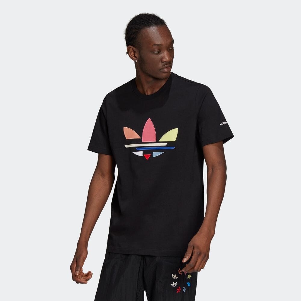 アディダスオリジナルス adidas Originals アディカラー シャッタード トレフォイル 半袖Tシャツ H35646 ADICOLOR SHUTTERED TREFOIL SHORT SLEEVE T-SHIRT BLACK × MULTICOLOR