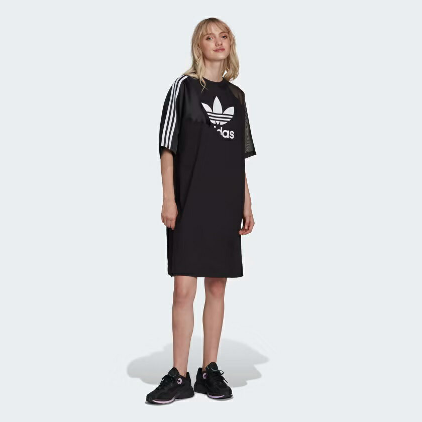 アディダスオリジナルス adidas Originals アディカラー スプリット トレフォイル Tシャツドレス ワンピース ストリートファッション レディース WOMEN ADICOLOR SPLIT TREFOIL T-SHIRT DRESS HC0637 BLACKのサムネイル