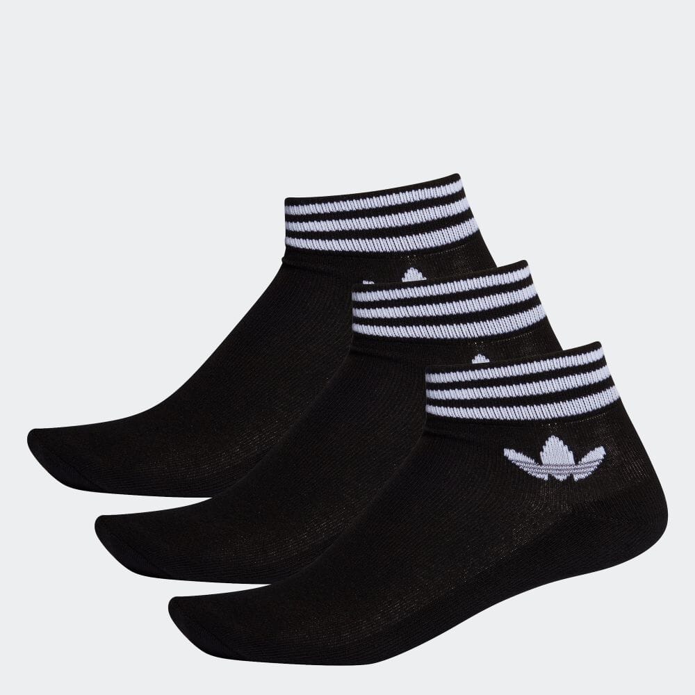 アディダスオリジナル ストレフォイル アンクルソックス 靴下 3足組み 男女兼用 ユニセックス EE1151 TREFOIL ANKLE SOCKS 3 BLACK × WHITE