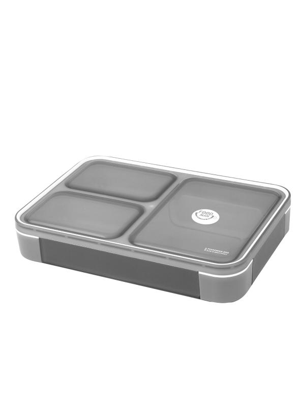 フードマン 弁当箱 立てて運べる 薄型弁当箱 600ml クリアグレー 汁漏れしにくい Wシーリング 4点ロックでしっかり固定 シービージャパン DSK(3)