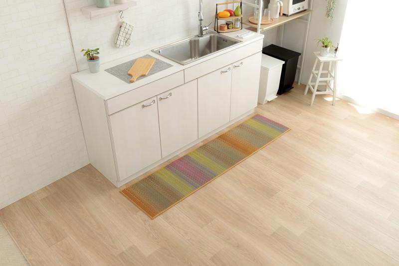イケヒコ い草 キッチン マット kitchen mat 長方形 Fジーグ オレンジ 約43×120cm ナチュラル グラデーション 抗菌防臭効果 国産 九州産 滑り止め カジュアル ＃1081880205005(3)