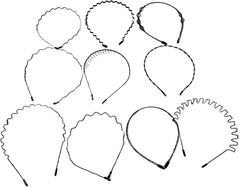 Hair Bands - カチューシャ 10個 髪飾り ヘアバンド くし付き 波型 スプリング 痛くない 滑り止め 防錆メッキ加工 固定 男女兼用 (ブラック, 標準)