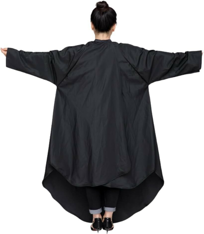 後ろが長いカットクロス 業務用 袖付き 散髪ケープ 毛染め セルフカット ロングサイズ ヘアエプロン (ブラック，5枚セット)
