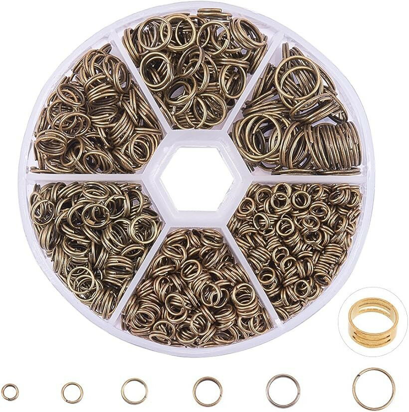 6種セット 二重丸カン 4-10mm リング マルカン 丸環 指貫つき (金古美, 4-10mm)