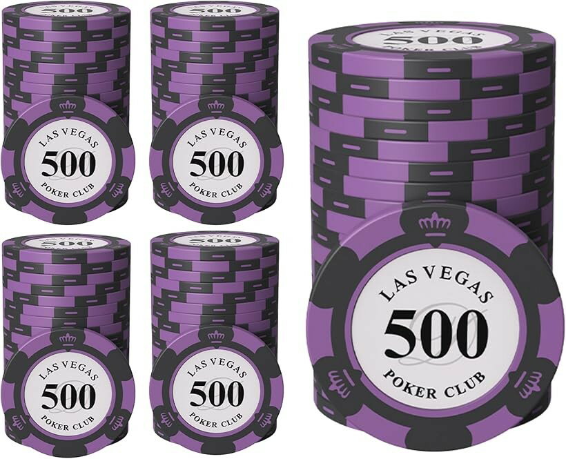 Board, Table Game - ポーカーチップ クレイ製 カジノチップ 500 面値 単品 100枚セット メタルインサート入り 高級 重厚感 本格仕様 カードゲーム用 (面値「500」, 直径 約40mm)