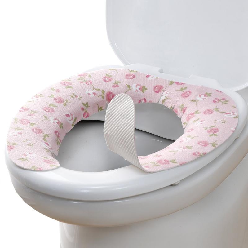 【日本製 消臭 洗える】サンコー ずれない トイレ 便座カバー 便座シート 1組 バラ ピンク おくだけ吸..