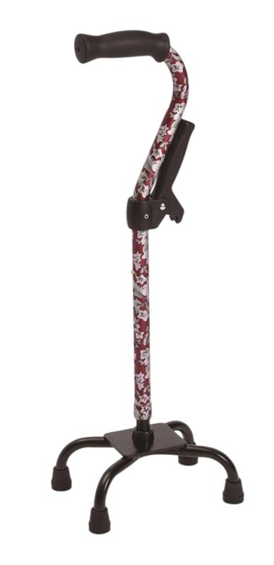 フジホーム 【非課税】四点杖 補助グリップ付花柄赤 [適応身長：約124～160cm]