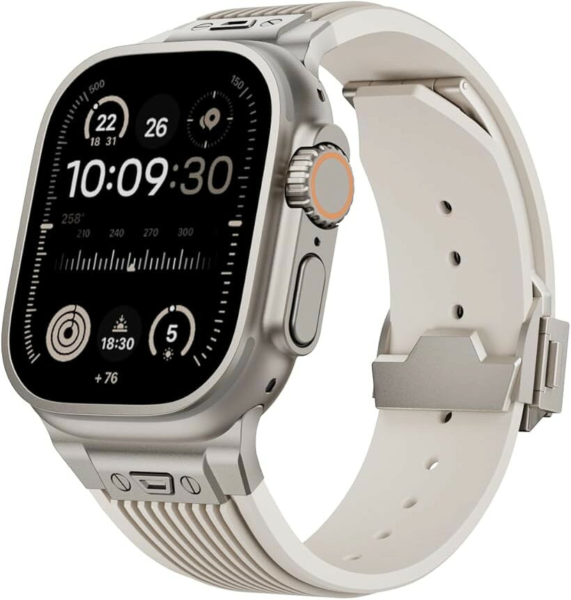 Apple watch バンド Ultra 3 2 1 対応 49mm Series 10 8 7 6 5 46mm 45mm 44mm おしゃれ アップルウォッチ シリコン ステンレス ウルトラバンド スポーツ (Starlight)