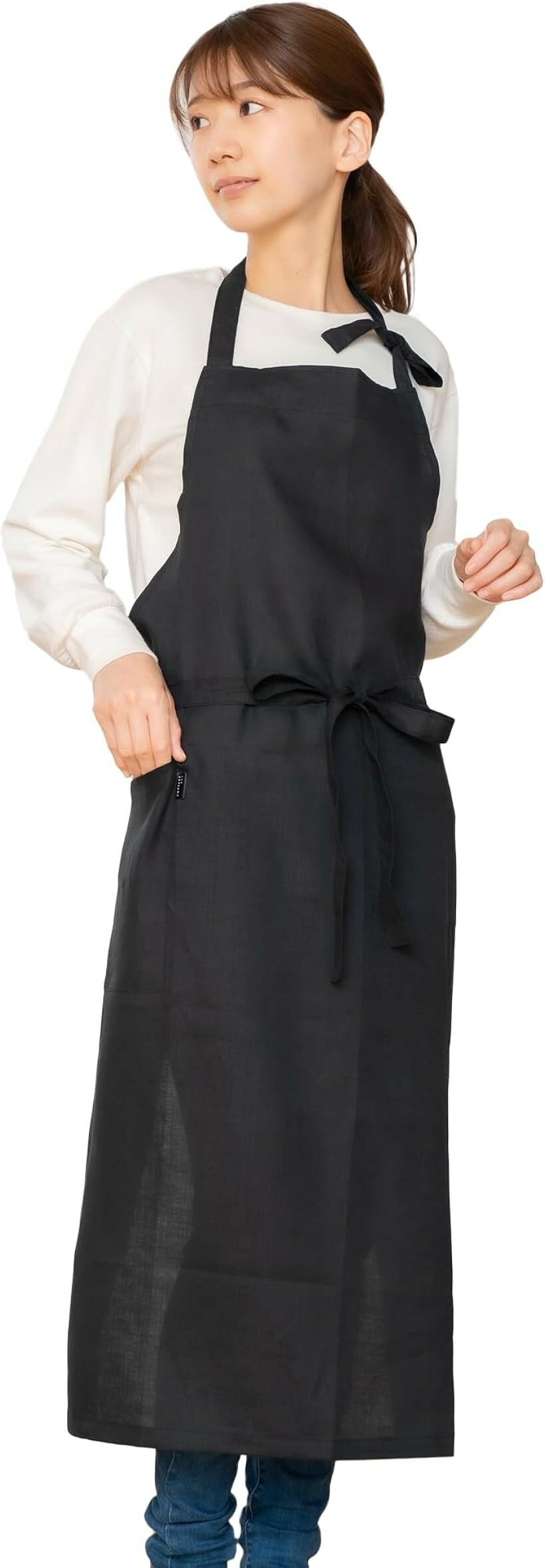 Sommelier Aprons - linento リネント エプロン ブラック 高級 日本製 レディース メンズ おしゃれ 可愛い カフェエプロン 国内縫製 シンプル 女性 (ブラック, Free Size)