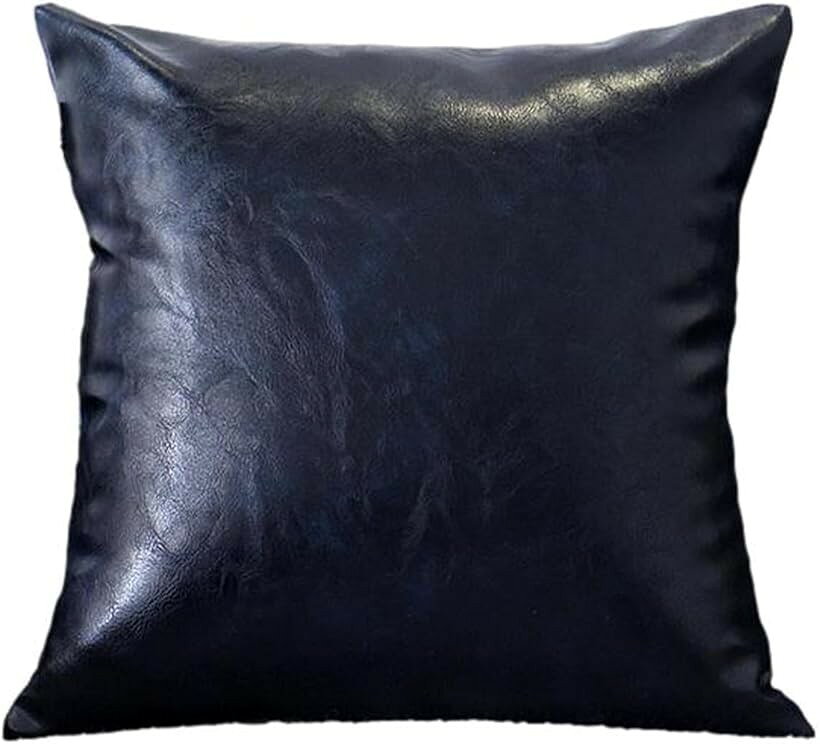 クッションカバー 45x45cm 本革のような質感 PUレザー おしゃれ 座布団 背当て 枕 ソファー フェイクレザー 正方形 インテリア 装飾 (ネイビー, 45cmx45cm(1 枚組))