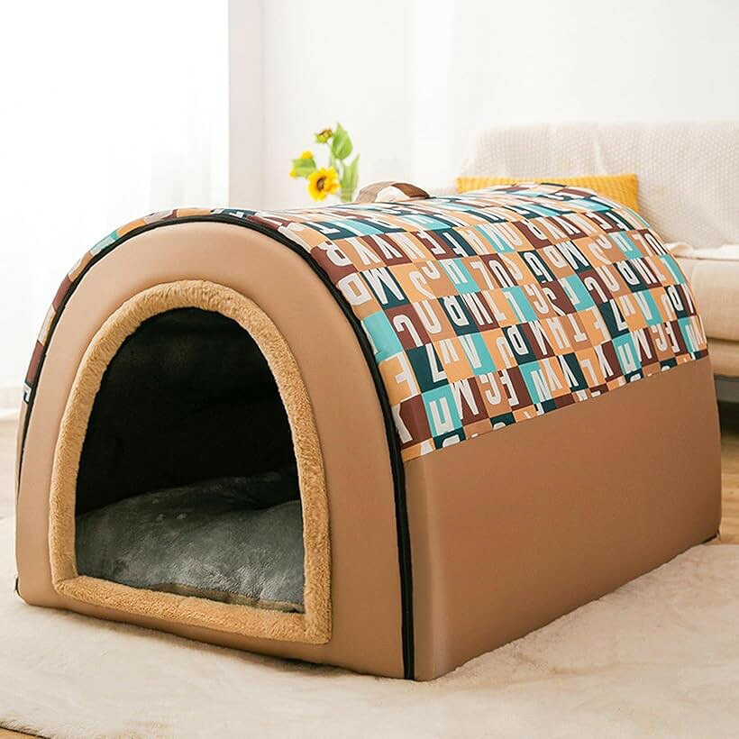 ペットベッド 犬猫用ハウス クッション付き テント式 お手入れ簡単 オールシーズン適用 折りたたみ可 室内用 組み立て簡単 ブラウン L/8kg以内/幅60cm (ブラウン, L/8kg以内/幅60cm)