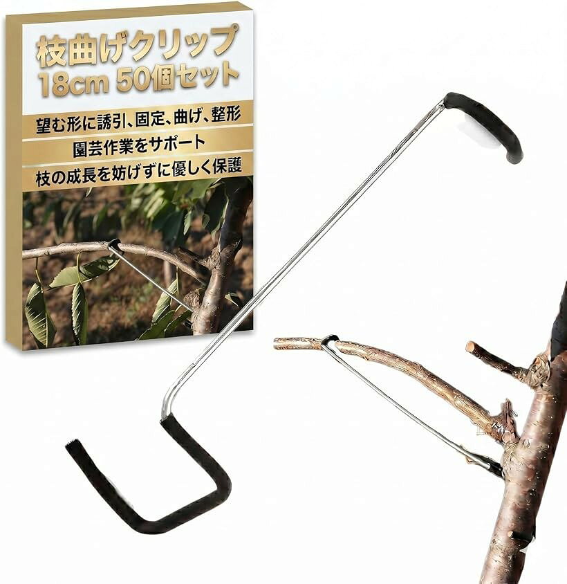 バリエーションコード : 2bkh4do5uq商品コード2bkh4dwv21商品名枝曲げクリップ 支柱 金具 花 クリップ 果物 工具 滑り止め 18cm 50個セットブランドSESHISカラーなし「枝曲げクリップ 支柱 金具」は、果樹や盆栽の枝を、望む形に誘引、固定、曲げ、整形するための専用クリップです。植物の枝に装着することで、その枝の成長方向を調整したり、特定の形に固定することができます。花卉の茎の固定や、芸術的な盆栽の枝造形まで、これ一つで多岐にわたる園芸作業をサポート。植物の成長をコントロールし、思い描いた通りの美しい樹形・草姿を実現します。小さな新芽から太く頑丈な主枝まで対応可能です。簡単装着で効率アップ 複雑な操作は一切不要です。枝にパチンと留めるだけの簡単設計で、どなたでも手軽にお使いいただけます。作業時間の短縮にも繋がり、より多くの植物のケアに時間を充てることができます。枝曲げクリップは、繰り返し使用に耐える頑丈な設計と、枝を傷つけにくい滑らかな表面加工が施されており、園芸作業を強力にサポートします。柔軟性のある素材でできており、枝の成長を妨げずに優しく保護します。「商品仕様」サイズ1個 : 全長 約18cm、スリーブ付き（重量 : 約29g）/ 材質 : ステンレス ＊「18cm 50個セット」「26cm 50個セット」のバリエーションをご用意しているので、お好きなものをお選びください。※ 他ネットショップでも併売しているため、ご注文後に在庫切れとなる場合があります。予めご了承ください。※ 品薄または希少等の理由により、参考価格よりも高い価格で販売されている場合があります。ご注文の際には必ず販売価格をご確認ください。※ 沖縄県、離島または一部地域の場合、別途送料の負担をお願いする場合があります。予めご了承ください。※ お使いのモニタにより写真の色が実際の商品の色と異なる場合や、イメージに差異が生じることがあります。予めご了承ください。※ 商品の詳細（カラー・数量・サイズ 等）については、ページ内の商品説明をご確認のうえ、ご注文ください。※ モバイル版・スマホ版ページでは、お使いの端末によっては一部の情報が表示されないことがあります。すべての記載情報をご確認するには、PC版ページをご覧ください。