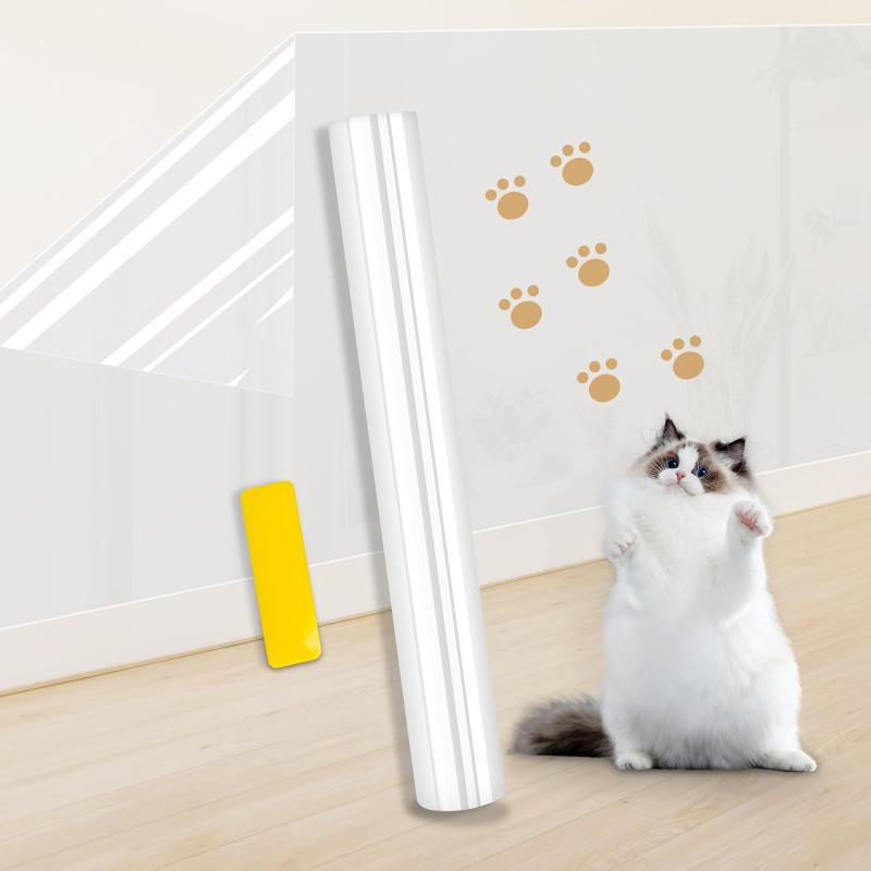 猫 壁紙保護シート 幅40cm×長さ5m 透明 はがせる 壁紙シール 强粘着 壁保護シート 防水 防汚 壁汚れ防..