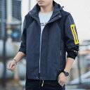 ジャケット メンズ 防風 防水 ジャンパー ブルゾン フード付き 春 スプリングコート 配色 切り替え ワークウェア 男性用 アイボリー 深灰色 ピンク系 青色