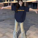 Tシャツ メンズ 男性用 抗ピリング レトロ調 アルファベット柄 プリント 半袖 トップス レディース ゆったり カップル insスタイル 蔵青色 コーデュロイ...