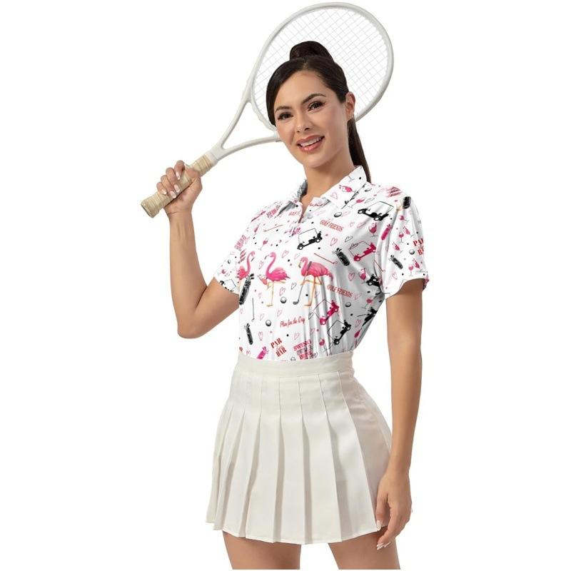 ポロシャツ レディース 半袖 高尔夫 トップス プリント柄 接触冷感 吸湿速乾 スポーツウェア テニス ウ..