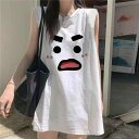 タンクトップ レディース プリント ノースリーブ Tシャツ チュニック丈 ゆったり 運動着 スポーツウェア ポリエステル 学生 インナー トップス 白 かわいい