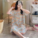 パジャマ レディース 春夏 半袖 コットン 寝間着 ルームウェア ワンピース 薄手 ラウンドネック 膝丈 ゆったり かわいい 綿100% 花柄 アニマル柄 涼し...