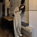 セットアップ レディース 秋 ジャージ 上下セット カーキ色 伸縮性 ルーズ フィット 長袖 トレーナー パンツ スポーティー カジュアル