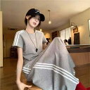 セットアップ レディース 半袖Tシャツ 半身スカート 2点セット 夏服 韓国風 スポーツMIX スポーティー 普段使い 部屋着 3D柄 灰色 紺色 ポリエステル 伸縮性