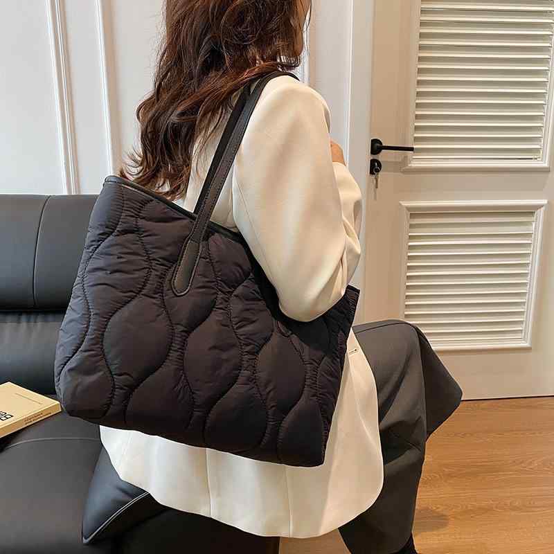 綿服バッグ レディース トートバッグ 大容量 刺繡 菱格柄 オックスフォード生地 秋冬 肩掛け 手提げ 白..