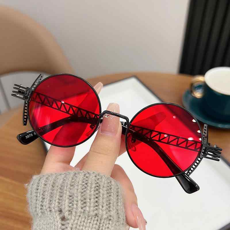 サングラス レディース UVカット 紫外線対策 小顔効果 無borderレス 眼鏡 港風 ゴールド ブラック 黄色 グレー ブルー ブラウン レッド メタルフレーム(x2)