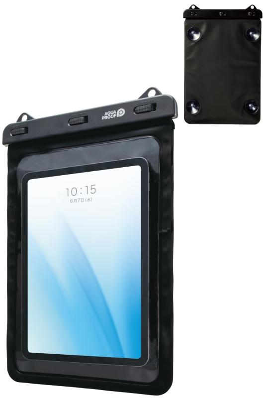 エレコム タブレット防水ケース お風呂 壁付け吸盤付 8.9~13inch ブラック TB-WPSB13BK