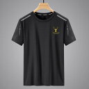 Tシャツ メンズ 男性用 接触冷感 吸湿速乾 ポリエステル 幾何学模様 プリント 薄手 半袖 丸首 ルーズフィット 黒 ブラック 白 ホワイト グレー スポーテ...